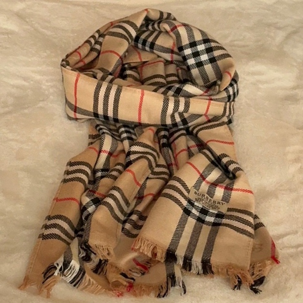 Burberry Beige and Black Checkered Scarf